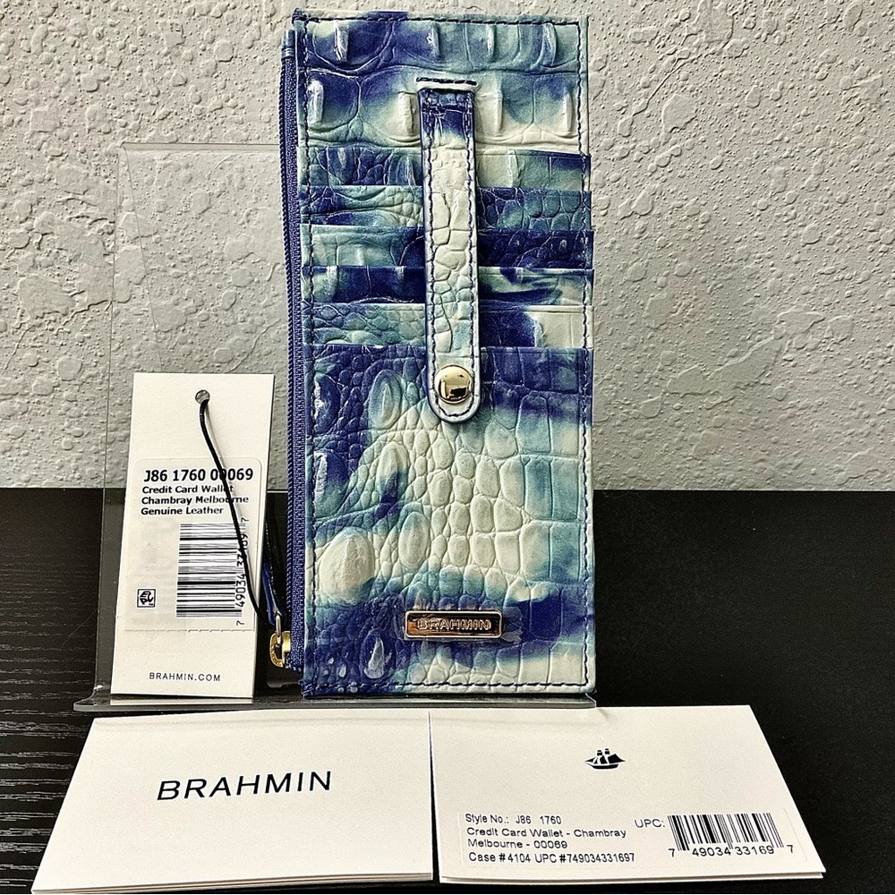 Brahmin CHAMBRAY MELBOURNE Leather CREDIT CARD WALLET TOWER NWT